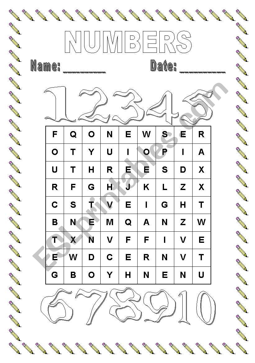 Numbers Wordsearch worksheet