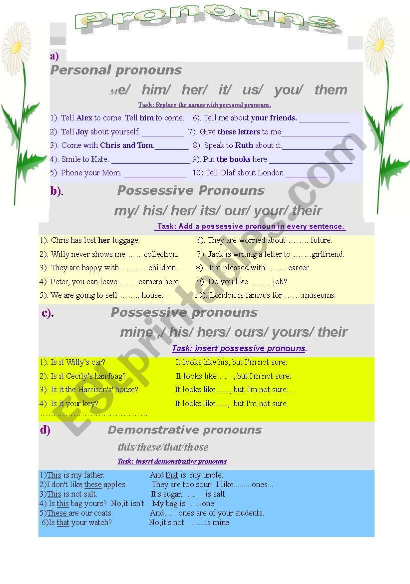 Pronouns worksheet