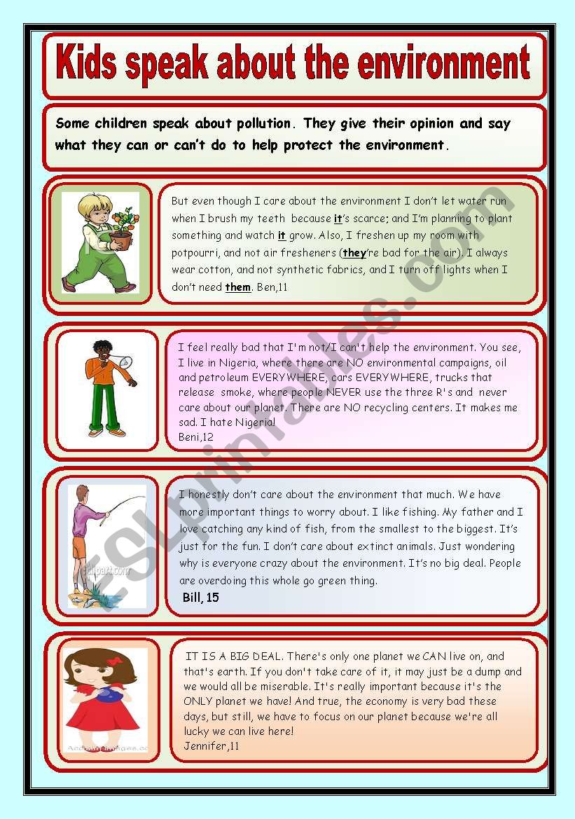 KidsÂ´ opinions on the environment (3 pages and key)