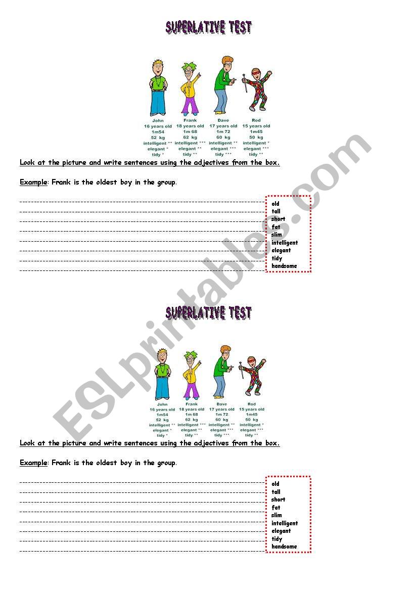SUPERLATIVE TEST worksheet