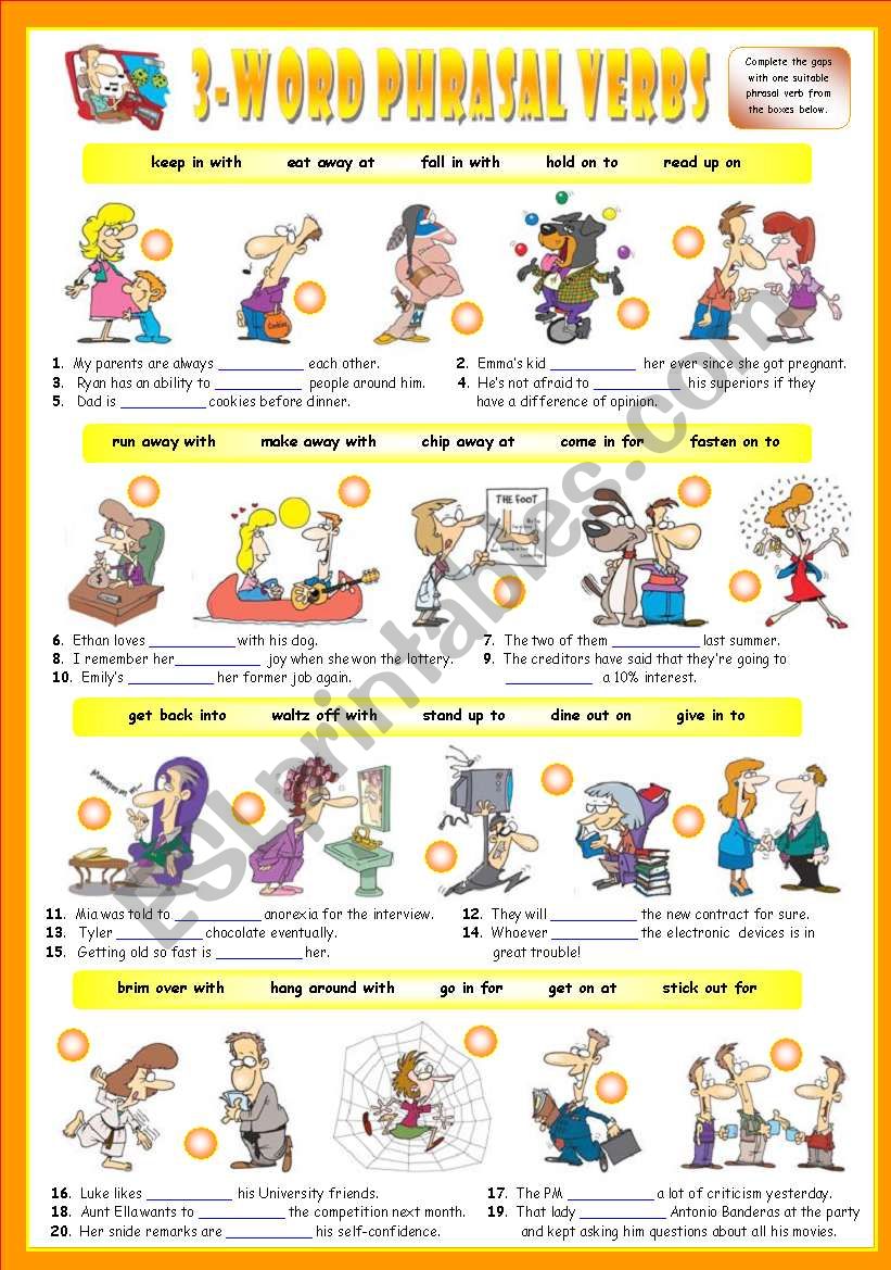 Fourth series of 3-Word Phrasal Verbs. Exercises (Part 2/3). Key included!!!