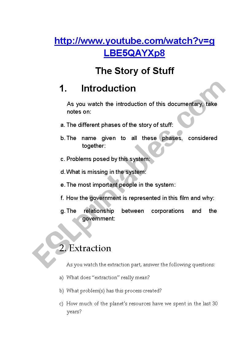 the story of stuff - ESL worksheet by fatimalopes Intended For The Story Of Stuff Worksheet