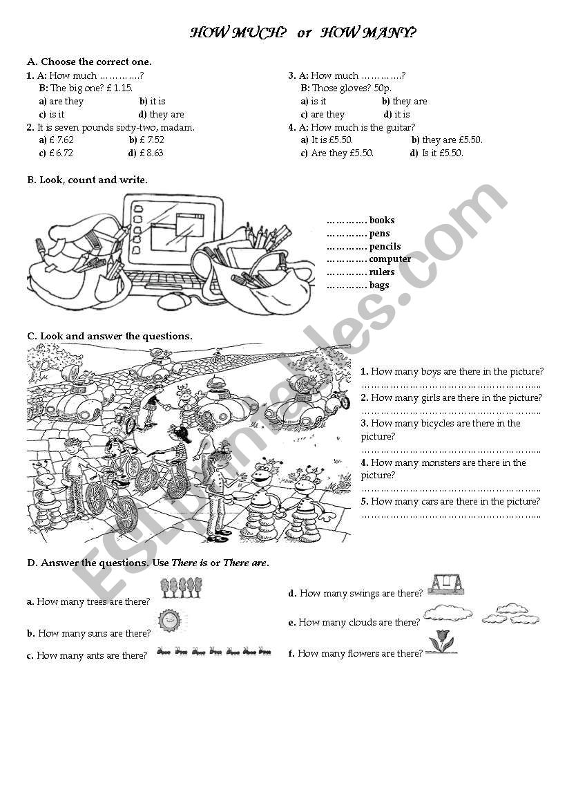 how much/how many worksheet