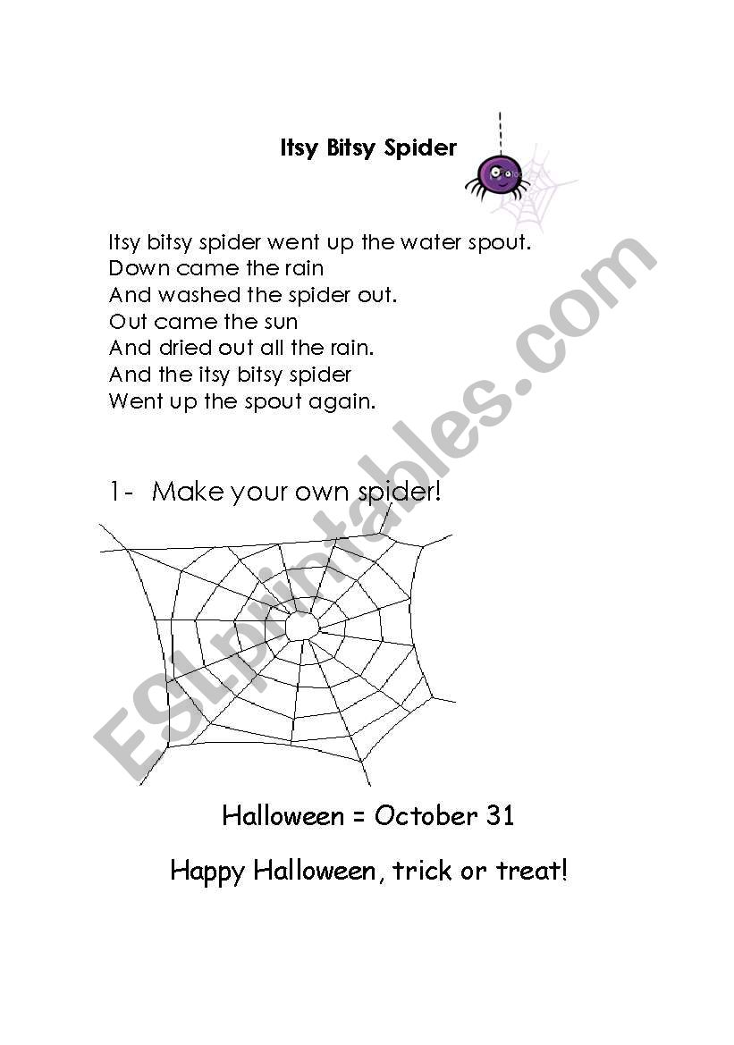 Itsy Bitsy Spider Song worksheet