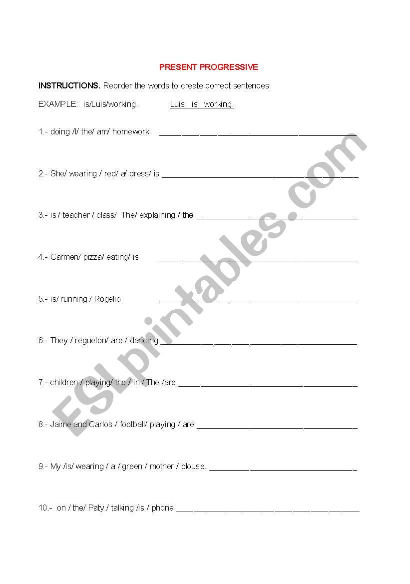 present progressive worksheet