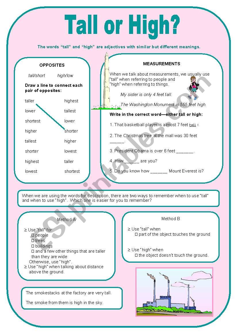 Tall or High? worksheet