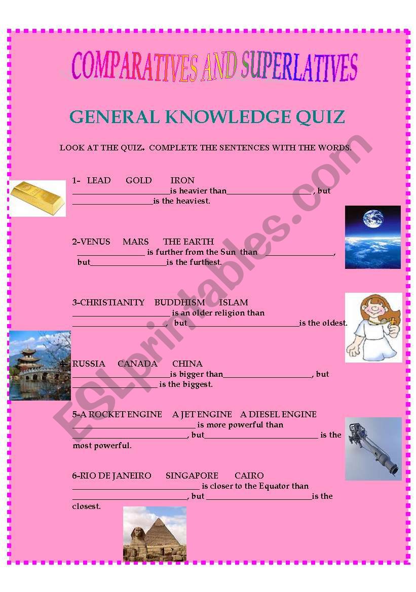 Comparatives and superlatives worksheet