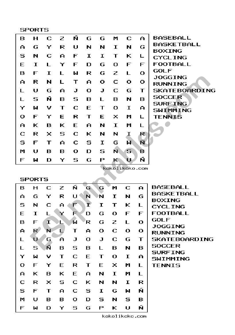 CROSSWORD SPORTS worksheet