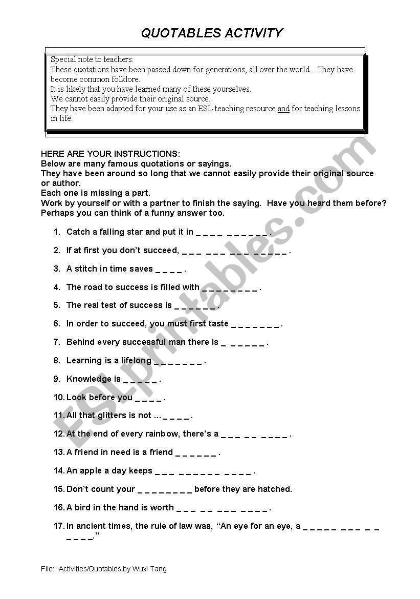 Quotables worksheet