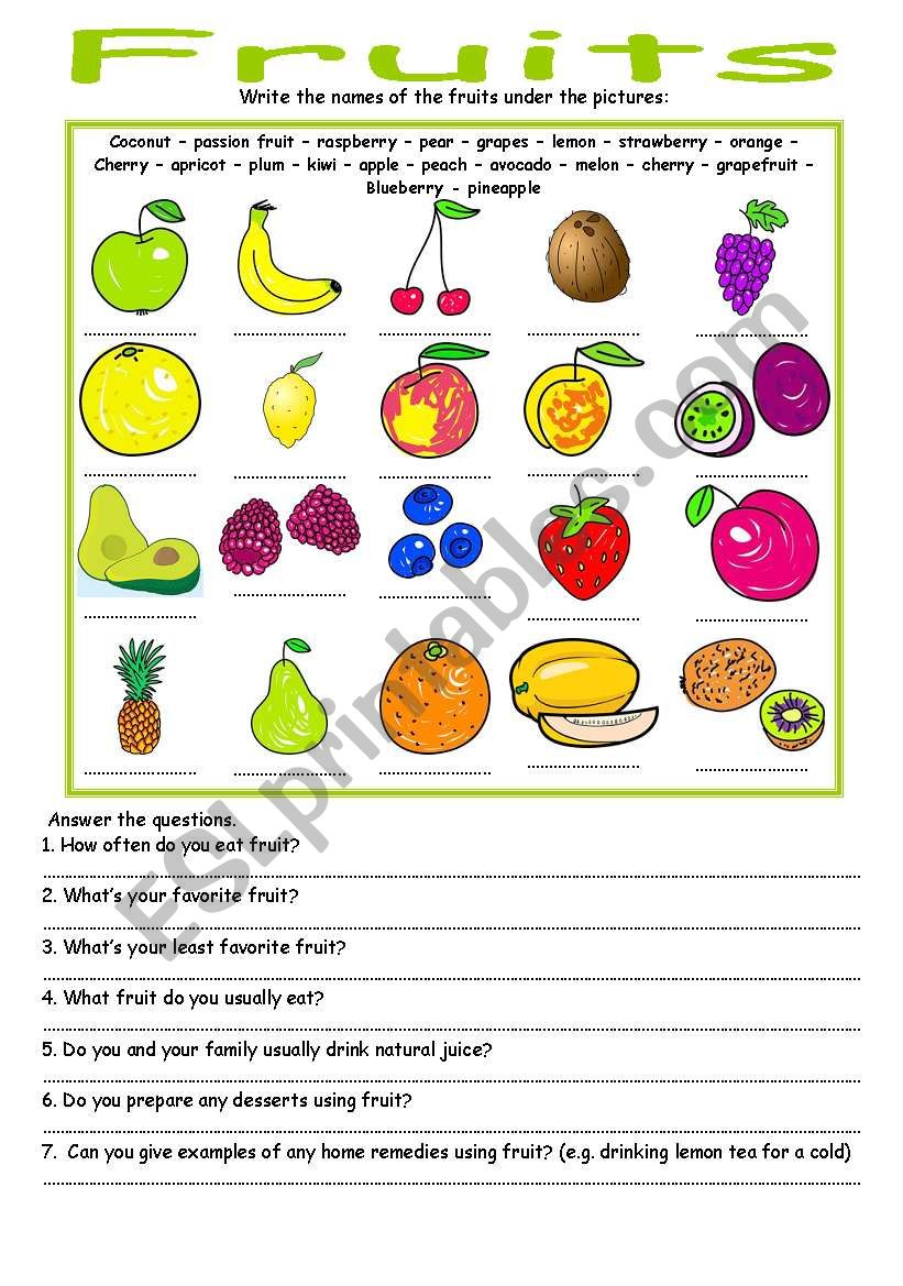 Fruits worksheet