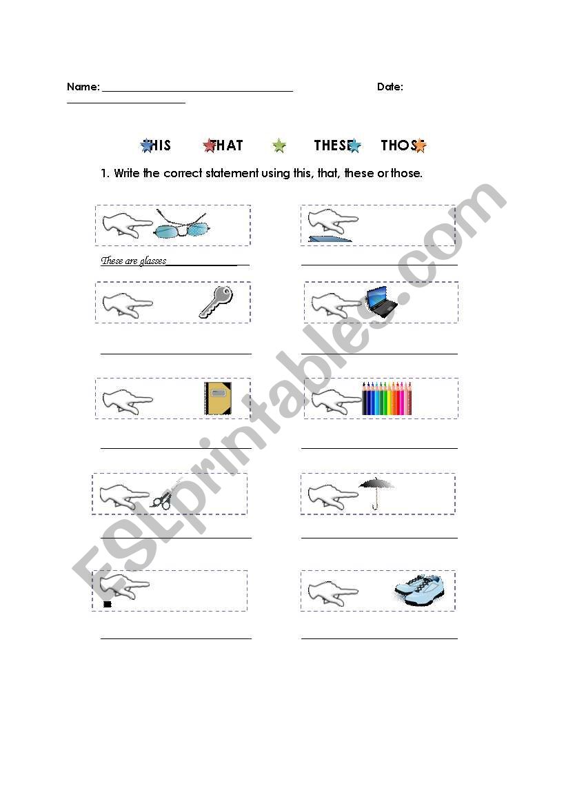 This - that - these - those worksheet