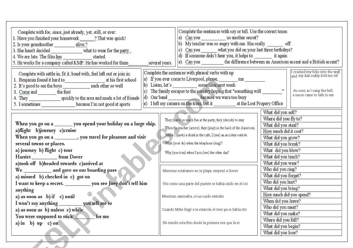 B1 Revision worksheet