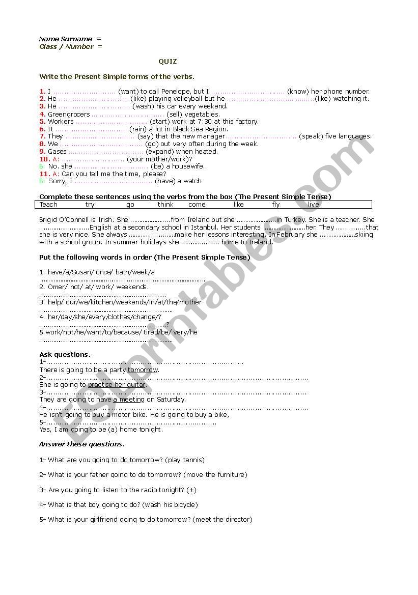quiz-simple present vs be going to
