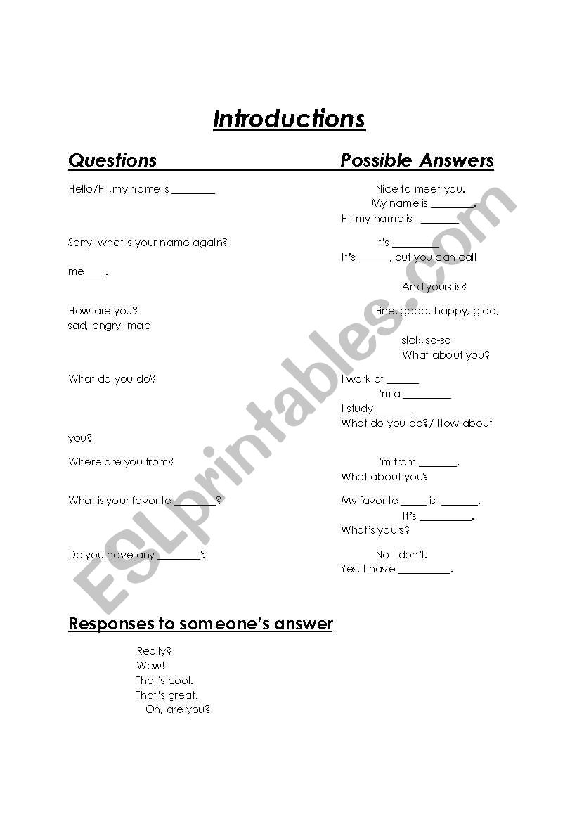 Introduction Question and Answers