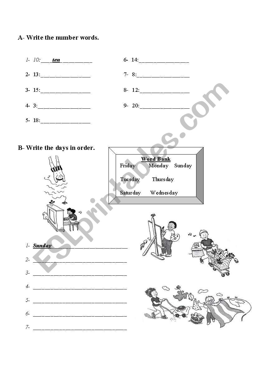 days of the week worksheet