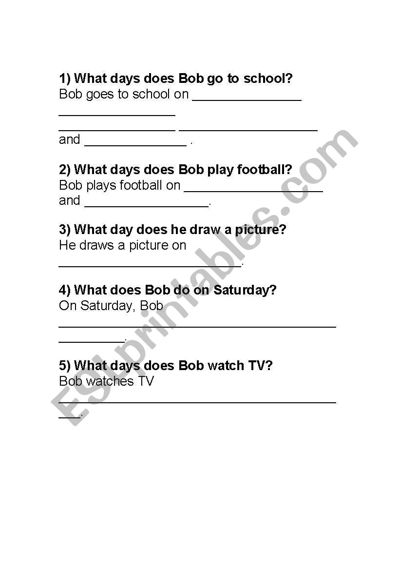 Days of the week worksheet