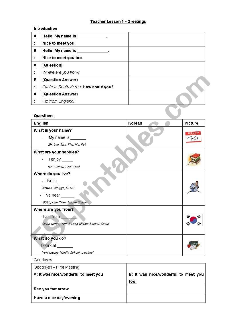 Introductions and Greetings worksheet