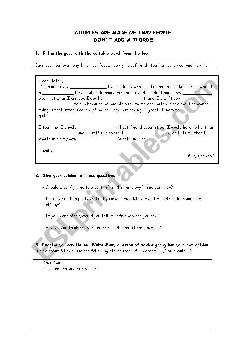 Couples and feelings worksheet