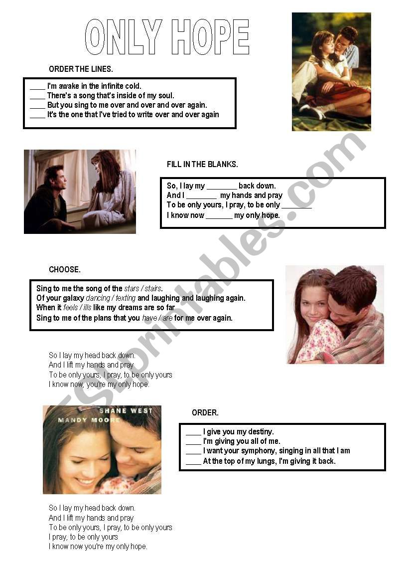 ONLY HOPE (MANDY MOORE) worksheet