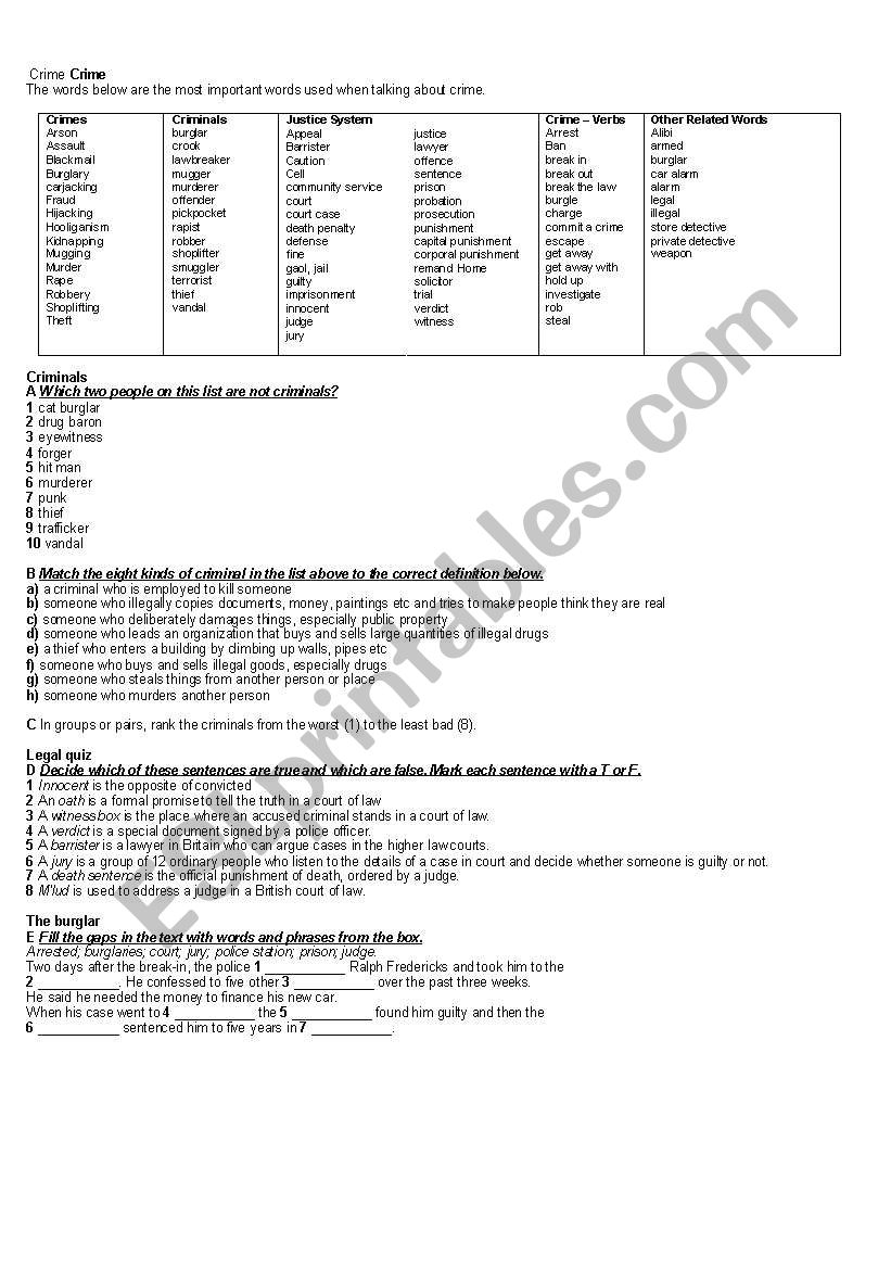 Crime worksheet