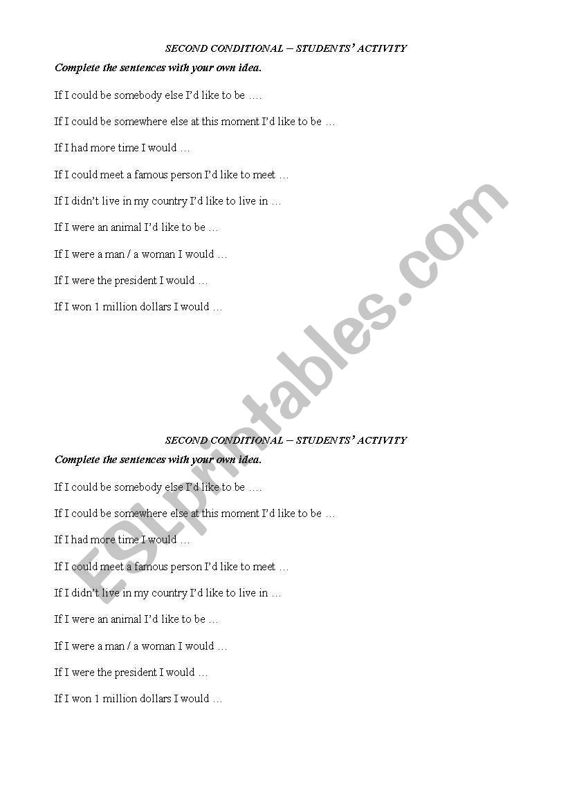 2nd Conditional - students activity