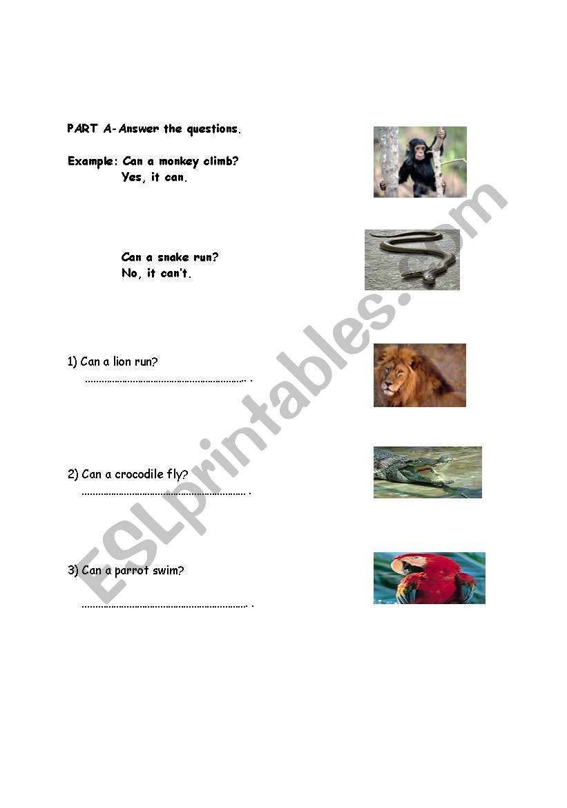 CAN-CANT WITH ANIMALS worksheet