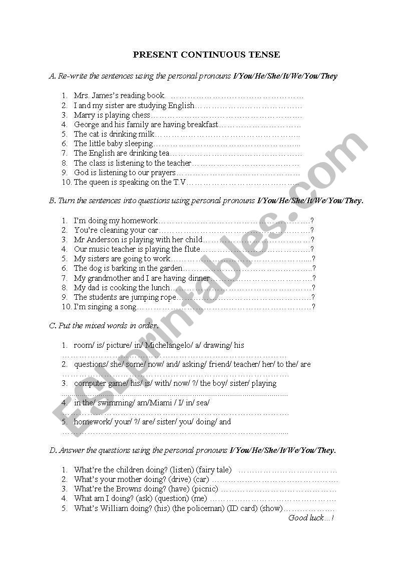 Present Continuous Tense  worksheet