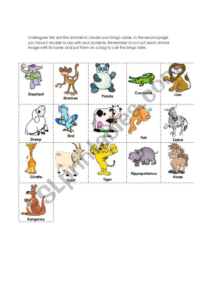 Animal Bingo worksheet