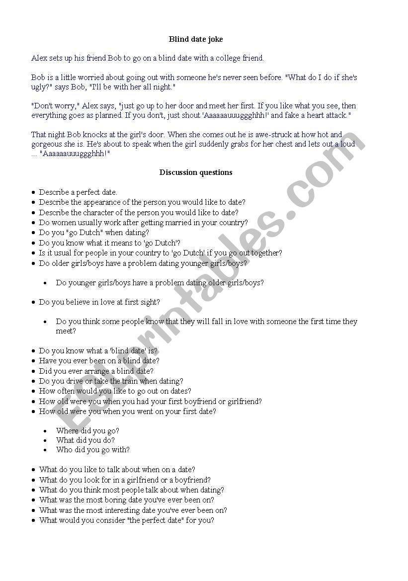 Blind date joke worksheet