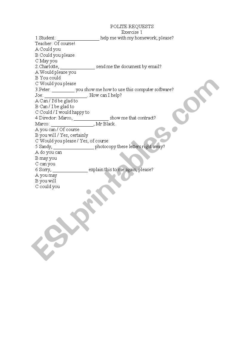 polite requests exercises worksheet