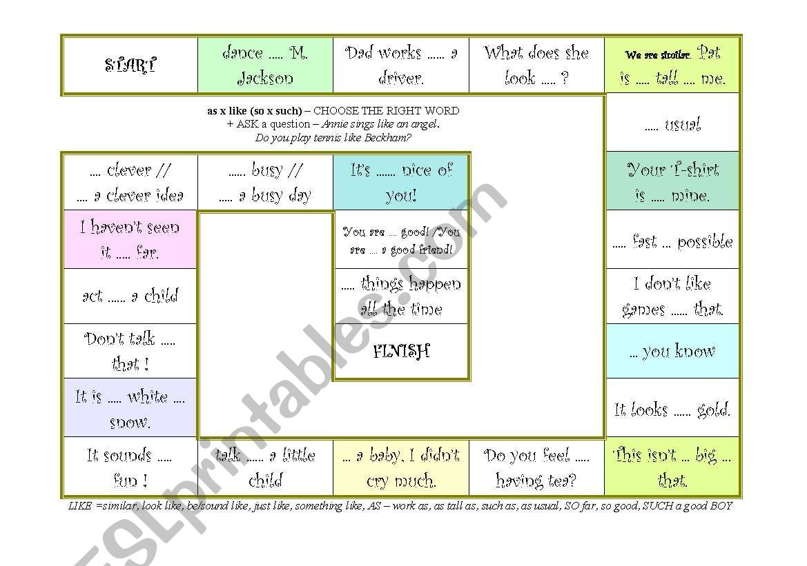 TEEN BOARDGAME As x like x so x such + FUNNY FORFEIT cards (AS X LIKE) + KEY + BW ((4_PAGES)) ->FULLY EDITABLE, PRINTER FRIENDLY