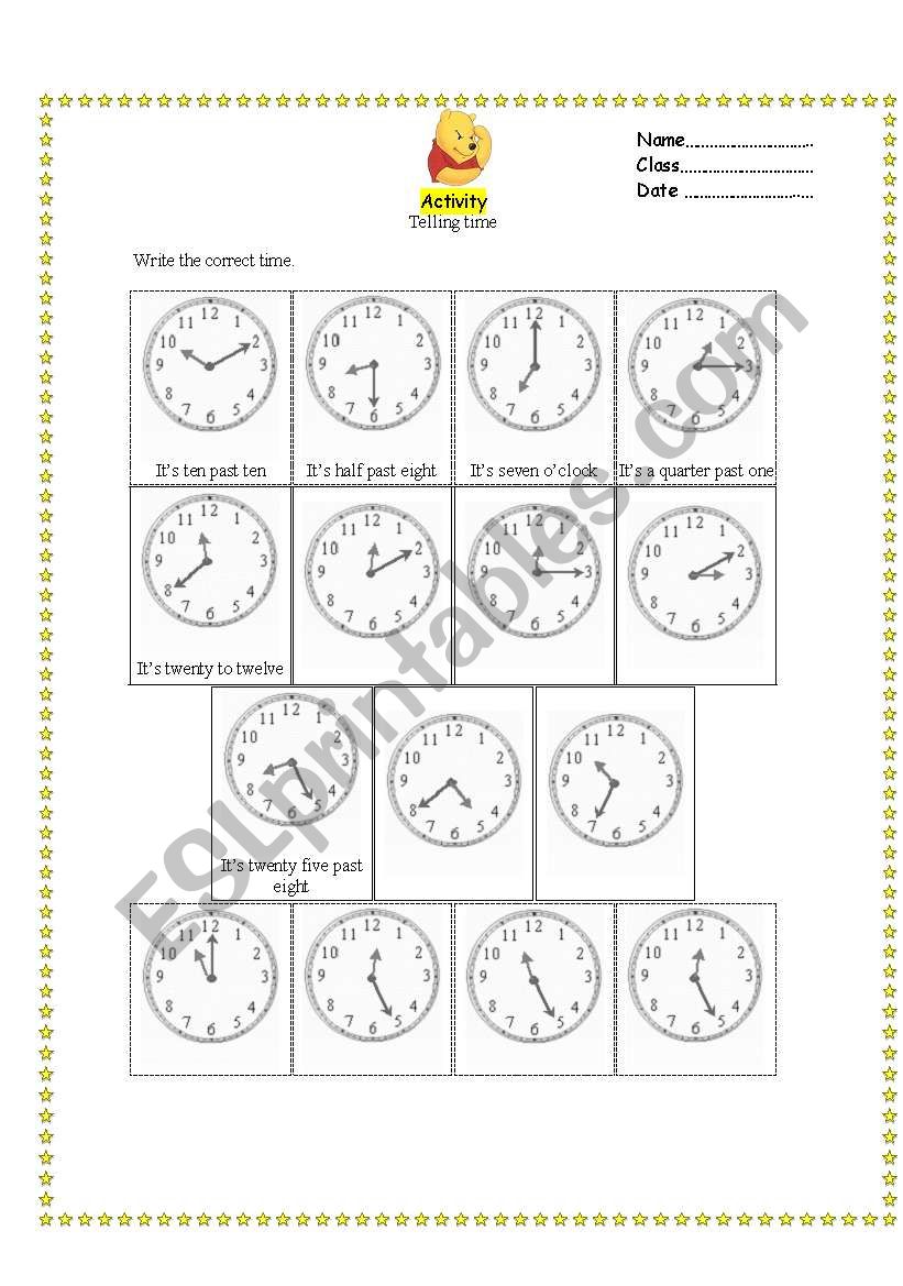 telling time worksheet