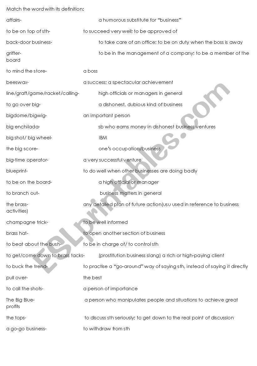 colloquial business english worksheet