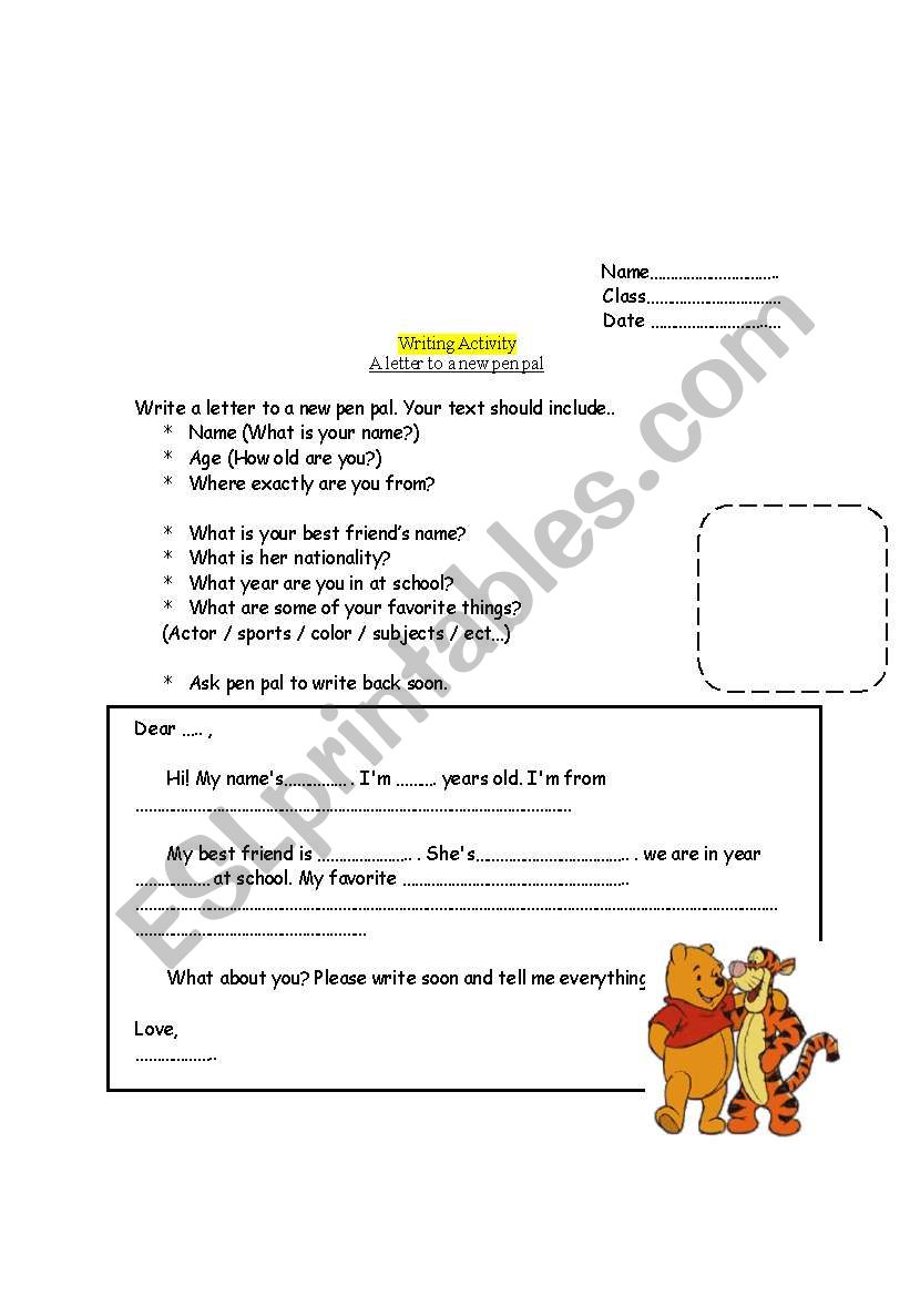 writing a letter worksheet