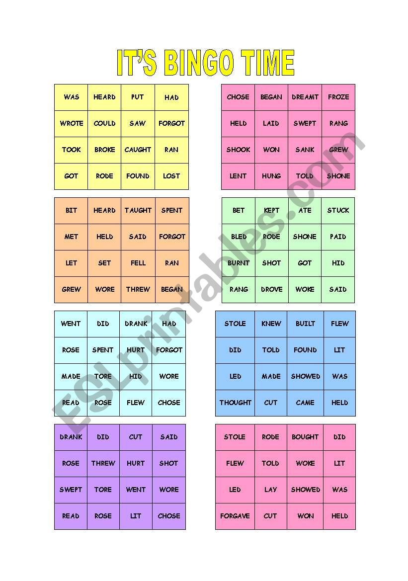 IRREGULAR VERBS BINGO. worksheet