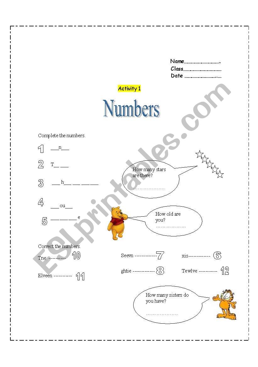 numbers worksheet