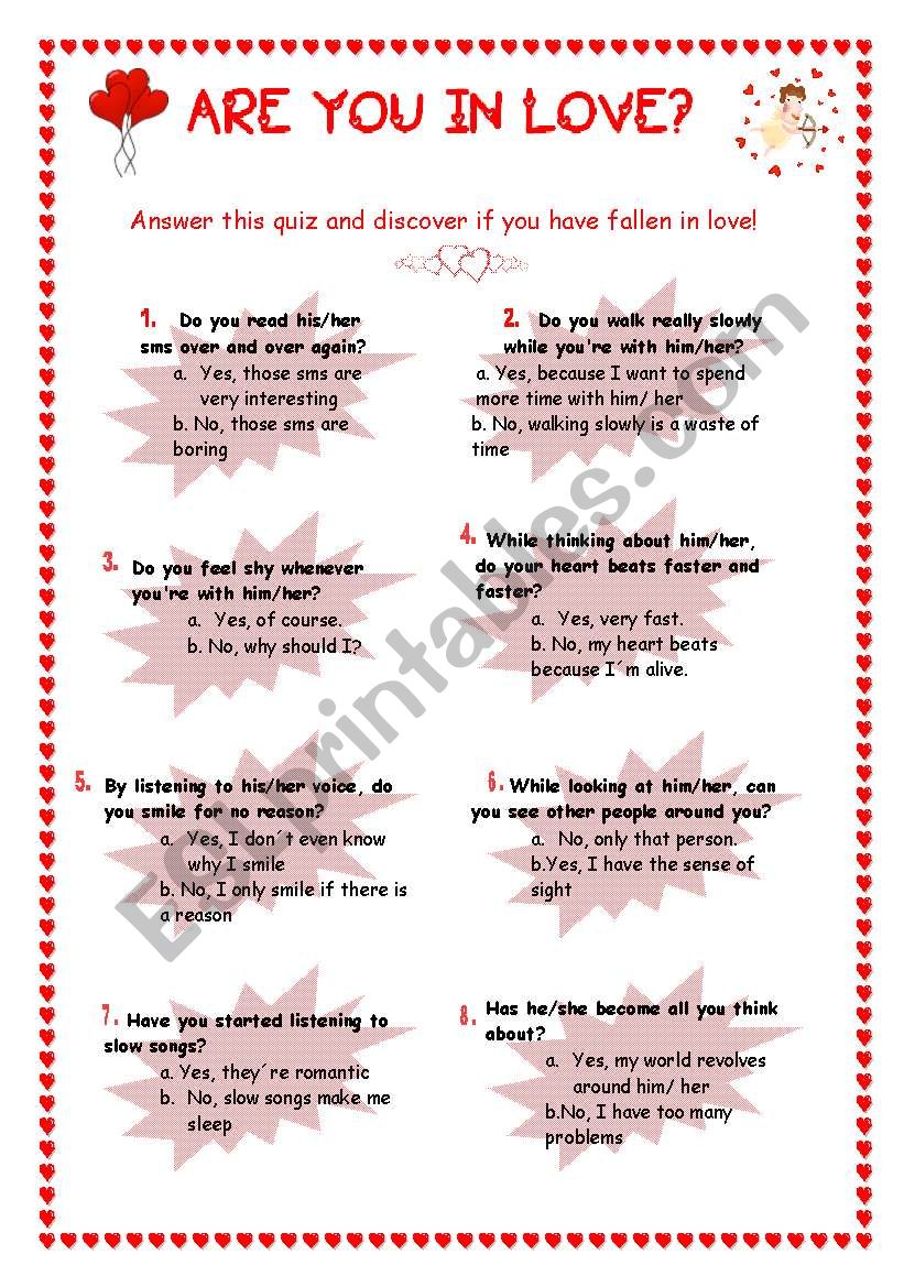 Are you in love? Quiz worksheet