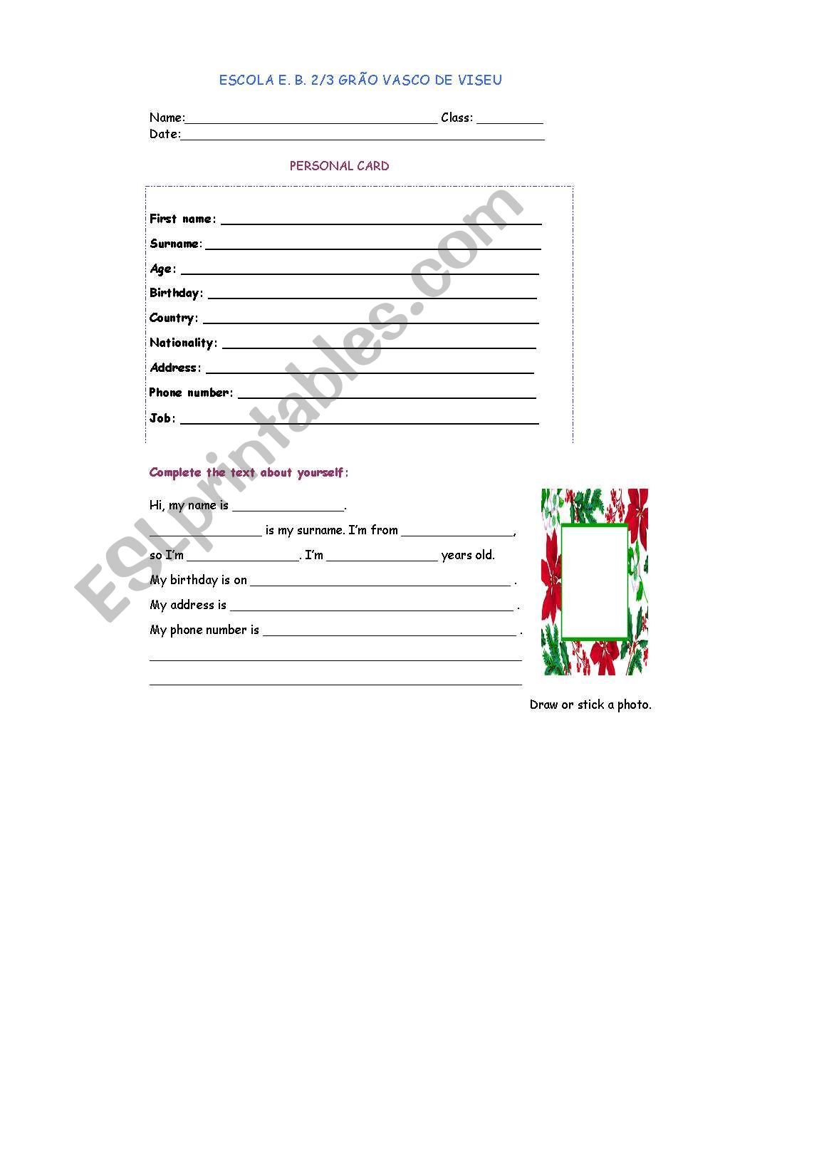 Personal File worksheet