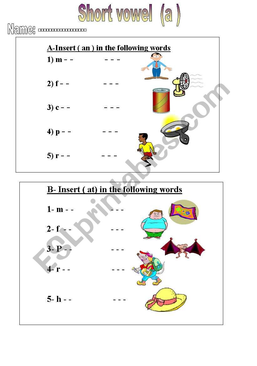short vowel a worksheet