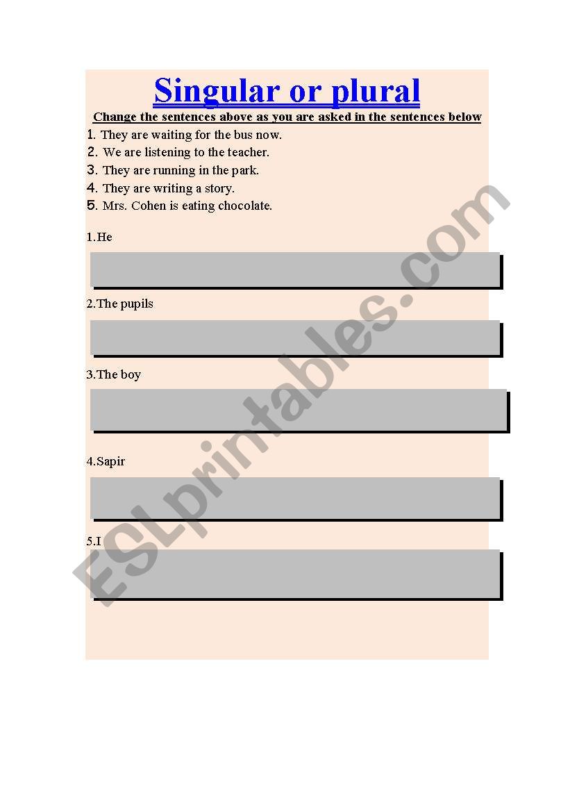 singular plural worksheet