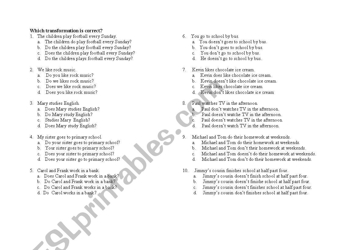 Present simple: interrogative and negative forms