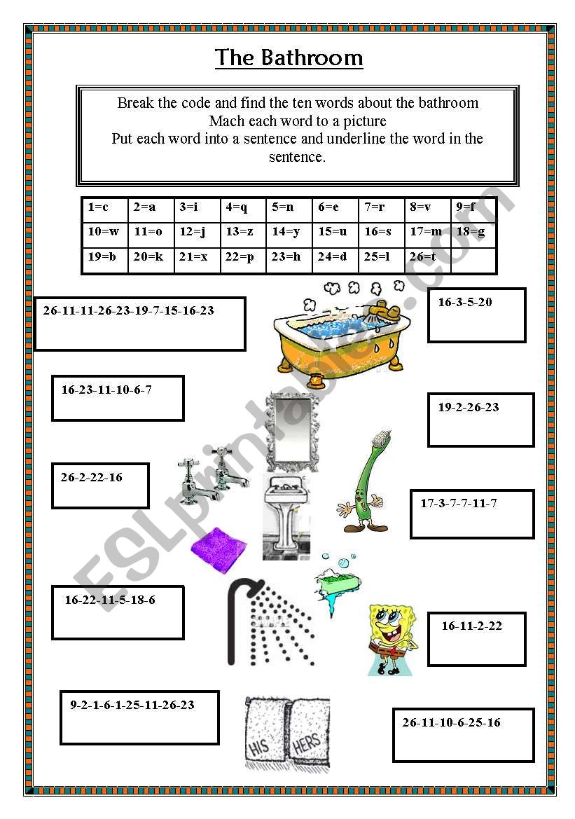 bathroom worksheet