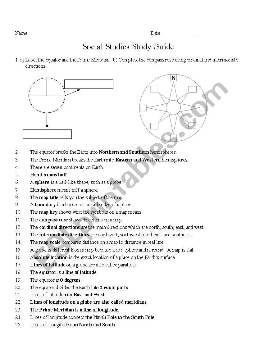 Social Studies Study Guide/Information Sheet