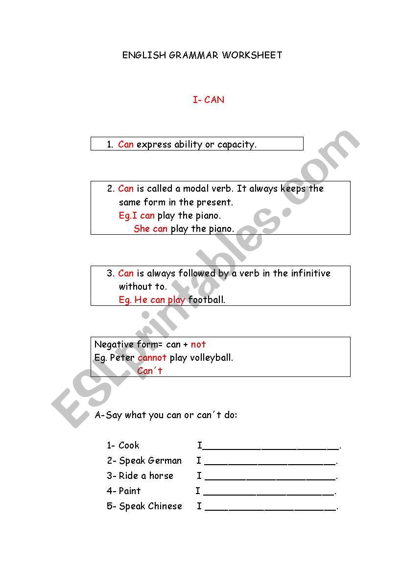 can/cant worksheet