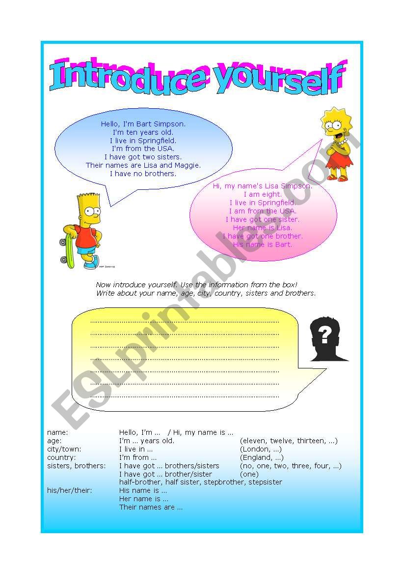 Introduce yourself - writing worksheet