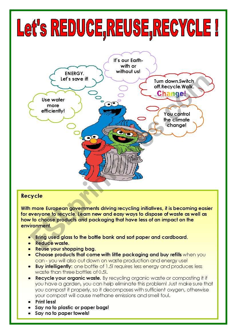 Let´s reduce,reuse,recycle! - ESL worksheet by Ayfer Dal