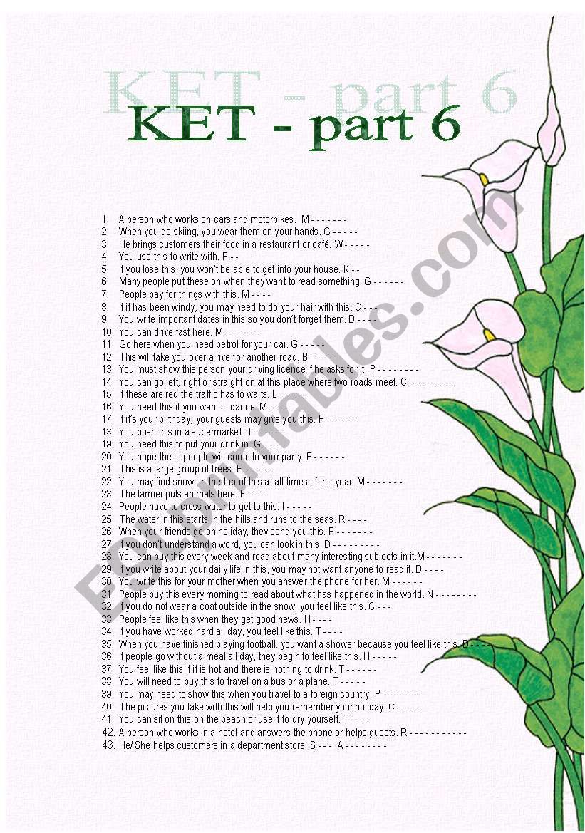 Vocabulary for KET exam worksheet