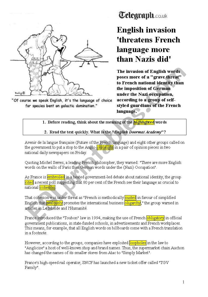 English Invasion worksheet