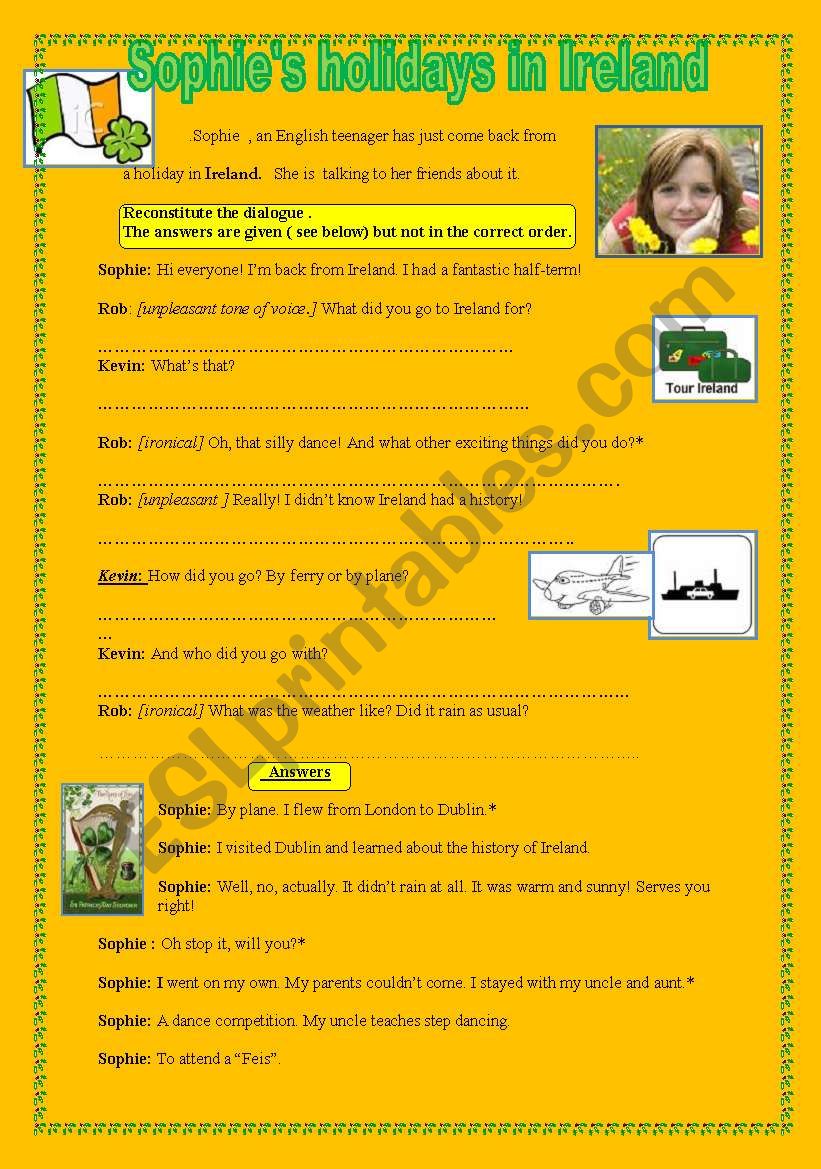 Sophies holidays in Ireland  worksheet