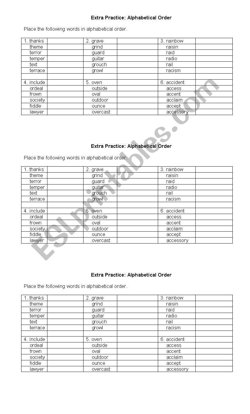 Extra practice with alphabetical order